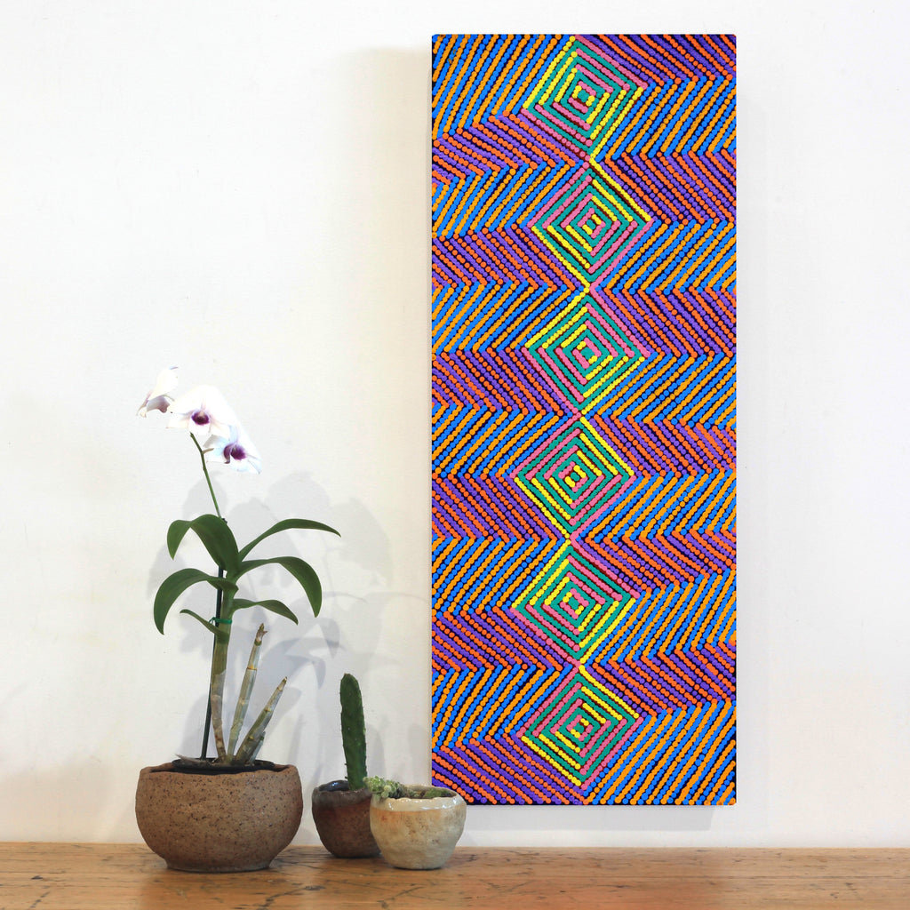 Aboriginal Artwork by Gloria Napangardi Gill, Lukarrara Jukurrpa, 76x30cm