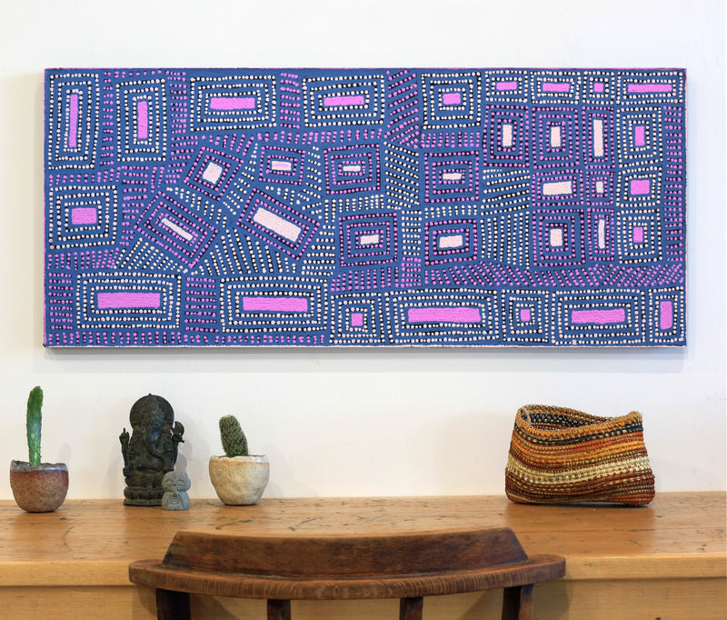 Aboriginal Artwork by Gloria Napangardi Gill, Lukarrara Jukurrpa, 107x46cm