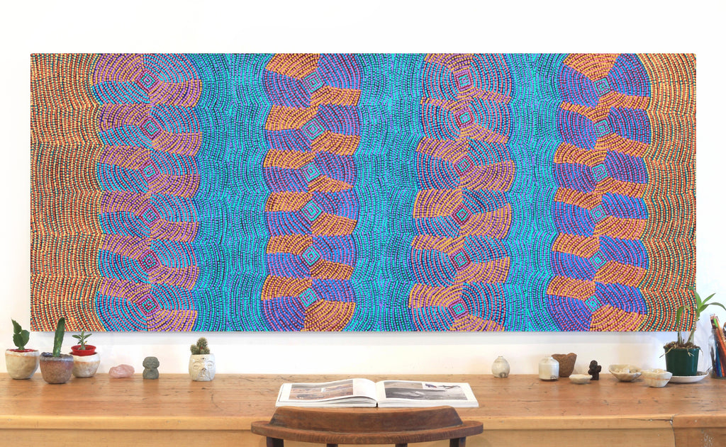 Aboriginal Art by Gloria Napangardi Gill, Lukarrara Jukurrpa, 183x76cm - ART ARK®