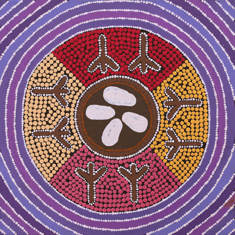 Aboriginal Artwork by Glorine Nungarrayi Martin, Warlawurru Jukurrpa (Wedge-tailed Eagle Dreaming) - Wakurlpa & Yuwarli, 30x30cm