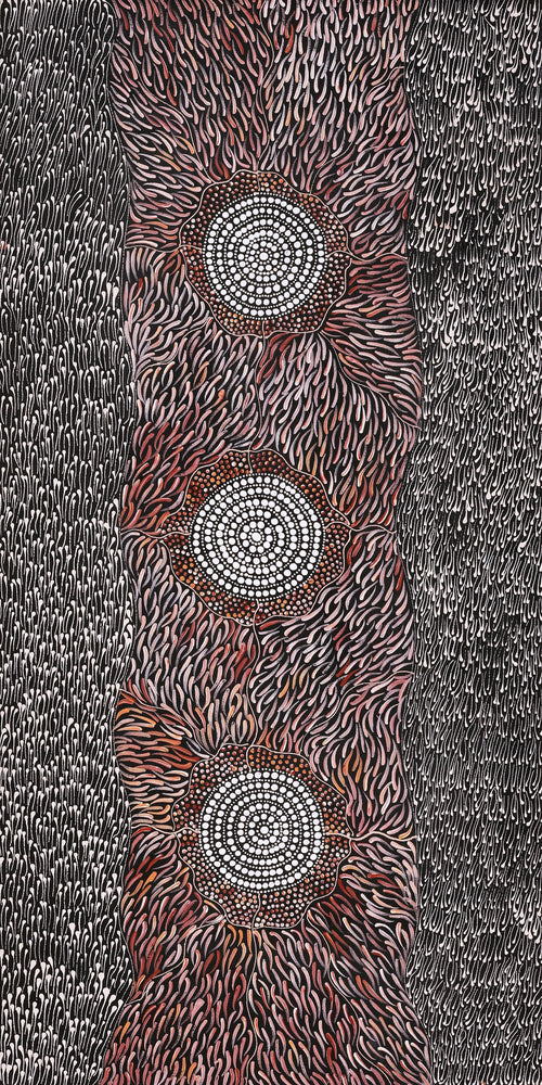 Aboriginal Artwork by Grace Napangardi Butcher, Pikilyi Jukurrpa (Vaughan Springs Dreaming), 122x61cm