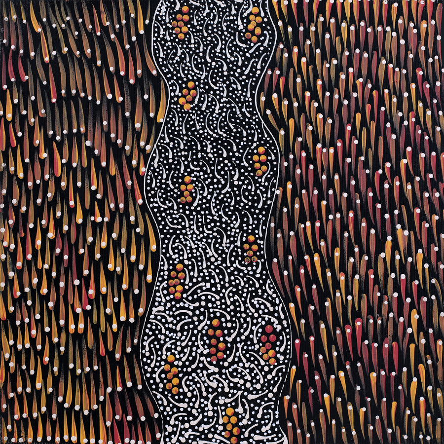 Aboriginal Artwork by Grace Napangardi Butcher, Pikilyi Jukurrpa (Vaughan Springs Dreaming), 30x30cm