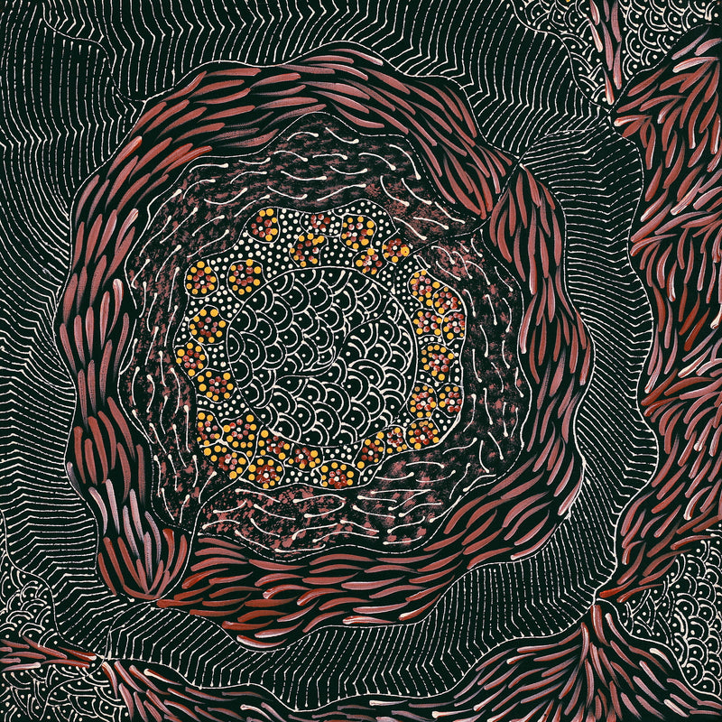 Aboriginal Artwork by Grace Napangardi Butcher, Pikilyi Jukurrpa (Vaughan Springs Dreaming), 46x46cm