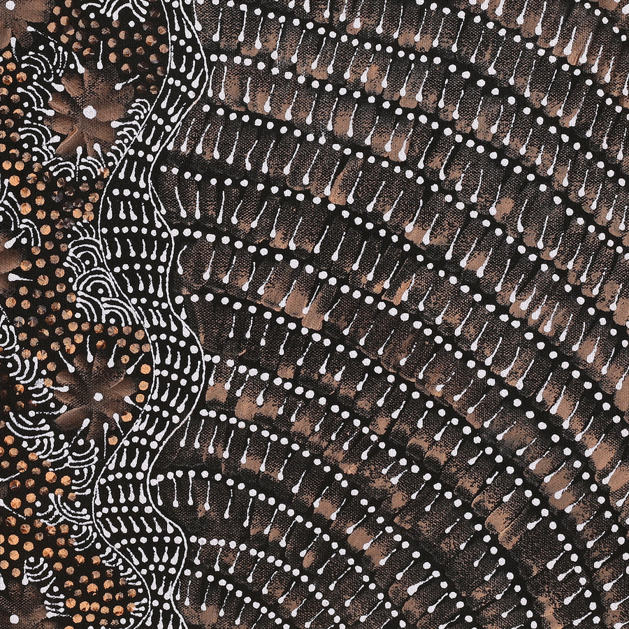 Aboriginal Artwork by Grace Napangardi Butcher, Pikilyi Jukurrpa (Vaughan Springs Dreaming), 46x46cm