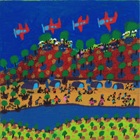 Aboriginal Artwork by Grace Robinya, Watching Aeroplanes, 40x40cm