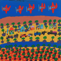 Aboriginal Artwork by Grace Robinya, Five Aeroplanes, 40x40cm