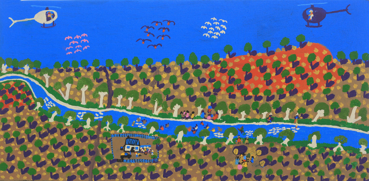 Aboriginal Art by Grace Robinya,  Coniston Station, 92x46cm - ART ARK®