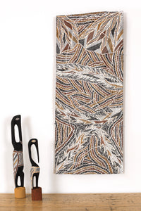 Aboriginal Artwork by Gurrundul #1 Marawili Deborah, Gurrtjpi, 83x34cm Bark - ART ARK®
