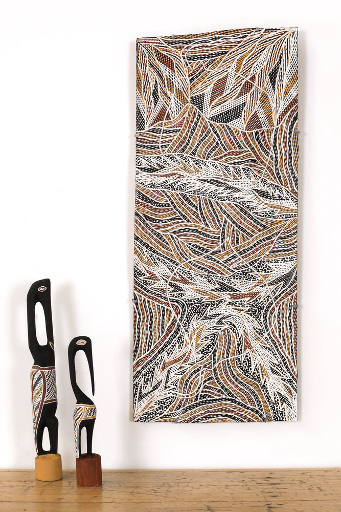 Aboriginal Artwork by Gurrundul #1 Marawili Deborah, Gurrtjpi, 83x34cm Bark