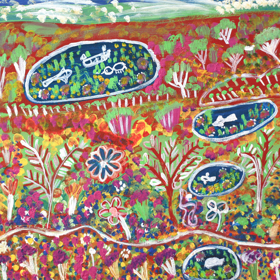 Aboriginal Artwork by Gwenneth Blitner, Wadjalai, 60x45cm