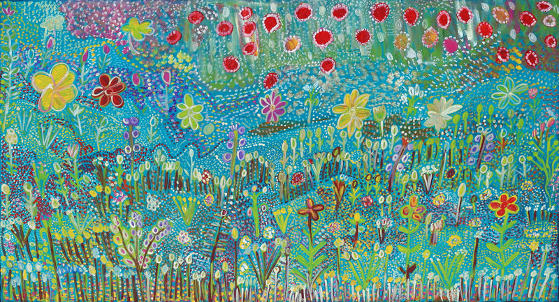 Aboriginal Artwork by Gwenneth Blitner, Long Billabong, 120x66cm