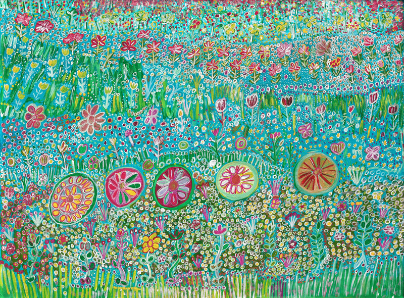 Aboriginal Artwork by Gwenneth Blitner, Bush Flower Country, 120x88cm