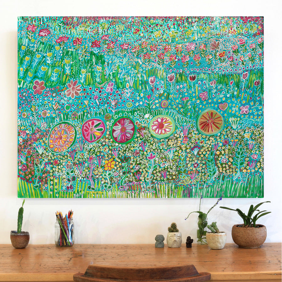 Aboriginal Artwork by Gwenneth Blitner, Bush Flower Country, 120x88cm