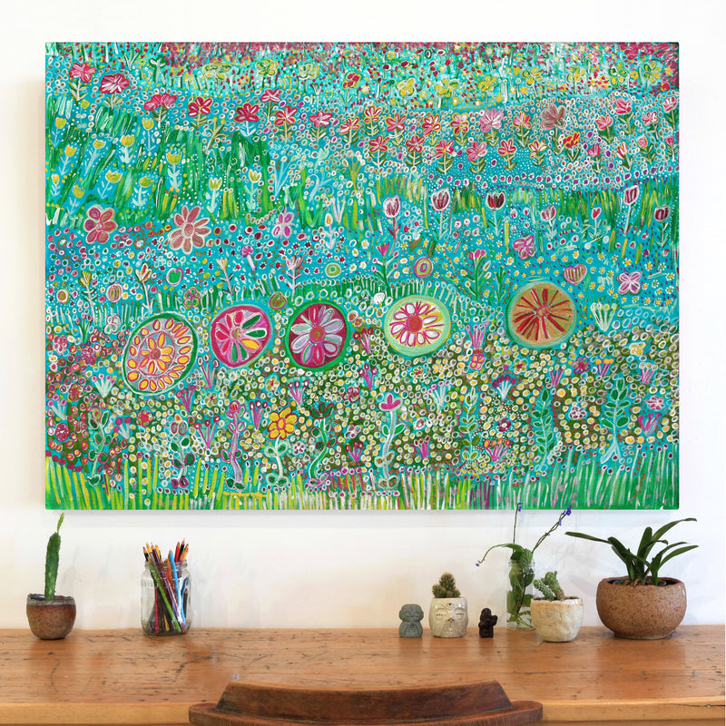 Aboriginal Artwork by Gwenneth Blitner, Bush Flower Country, 120x88cm