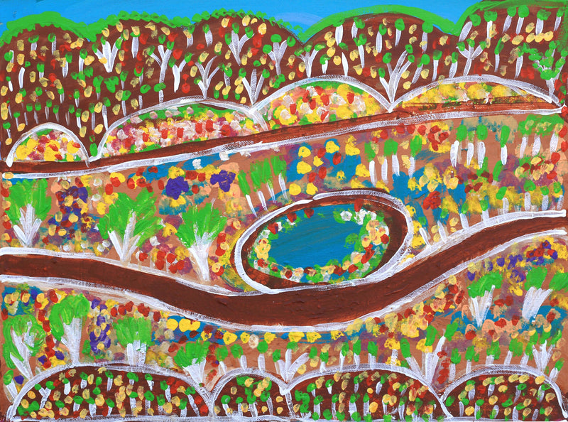 Aboriginal Artwork by Gwenneth Blitner, Bullock Hole, 40x30cm