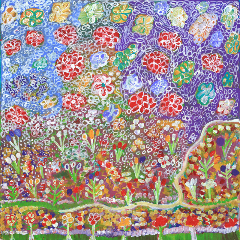 Aboriginal Artwork by Gwenneth Blitner, Wild Flowers, 60x60cm