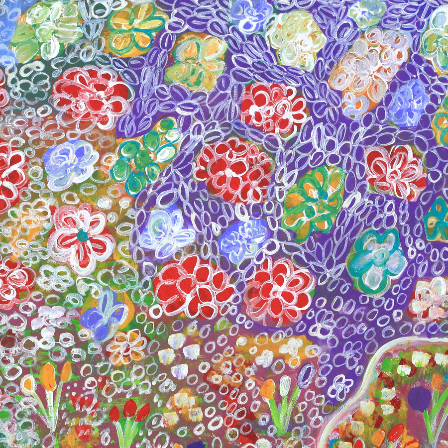 Aboriginal Artwork by Gwenneth Blitner, Wild Flowers, 60x60cm