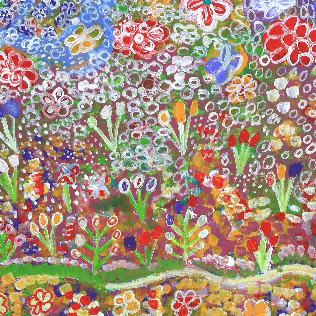 Aboriginal Artwork by Gwenneth Blitner, Wild Flowers, 60x60cm