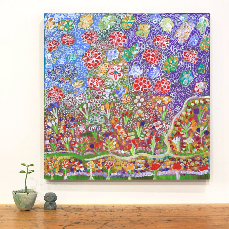 Aboriginal Artwork by Gwenneth Blitner, Wild Flowers, 60x60cm