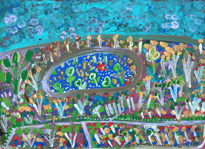 Aboriginal Artwork by Gwenneth Blitner, Wallany Billabong, 40x30cm