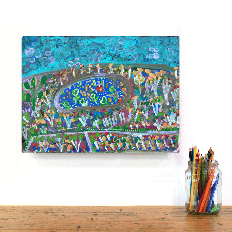 Aboriginal Artwork by Gwenneth Blitner, Wallany Billabong, 40x30cm