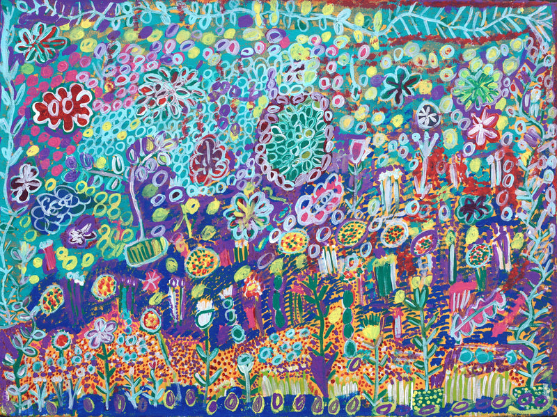 Aboriginal Artwork by Gwenneth Blitner, Water Lillies, 60x45cm