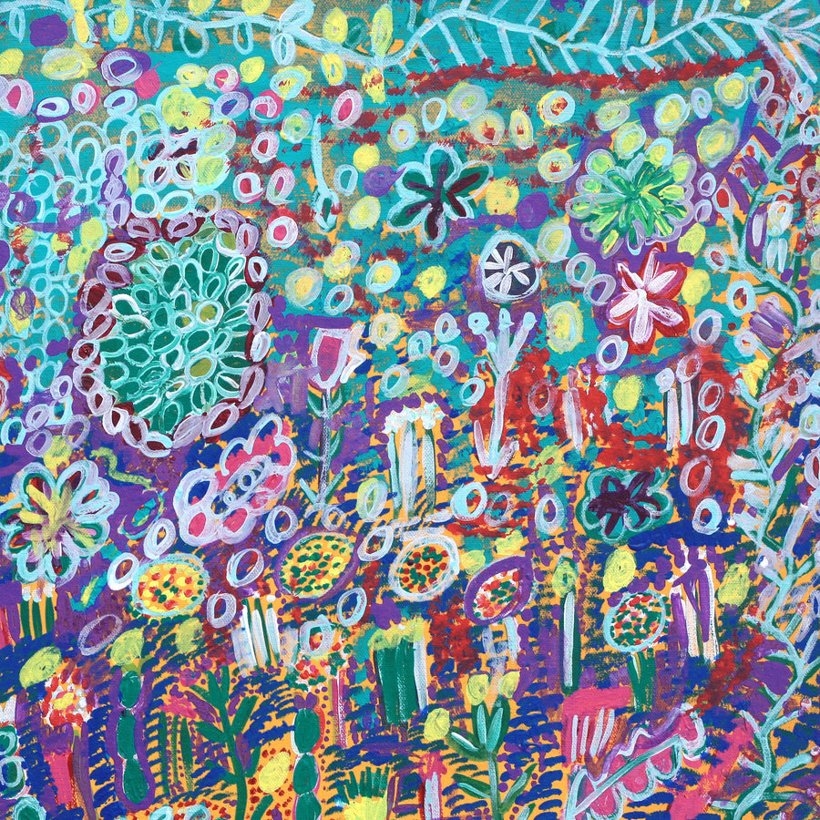 Aboriginal Artwork by Gwenneth Blitner, Water Lillies, 60x45cm