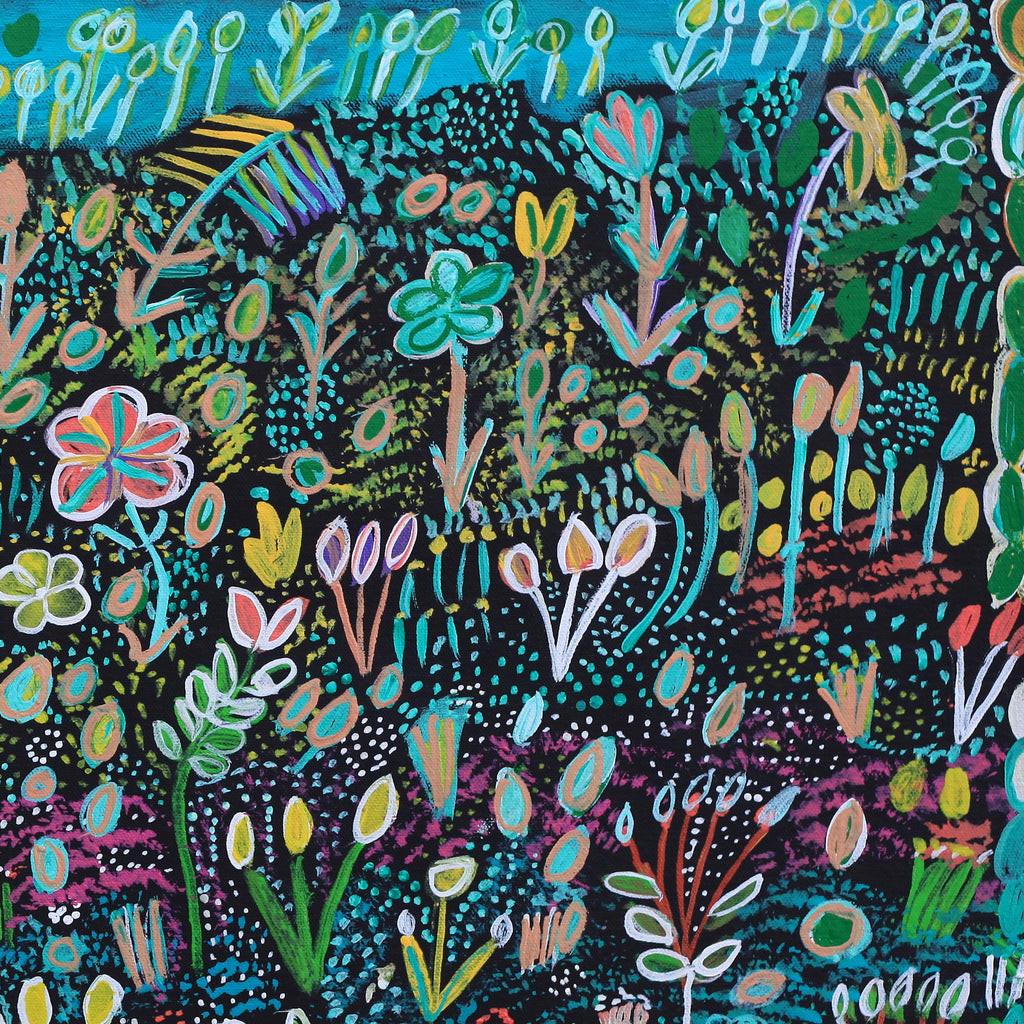 Aboriginal Artwork by Gwenneth Blitner, Billabong Flowers, 60x45cm