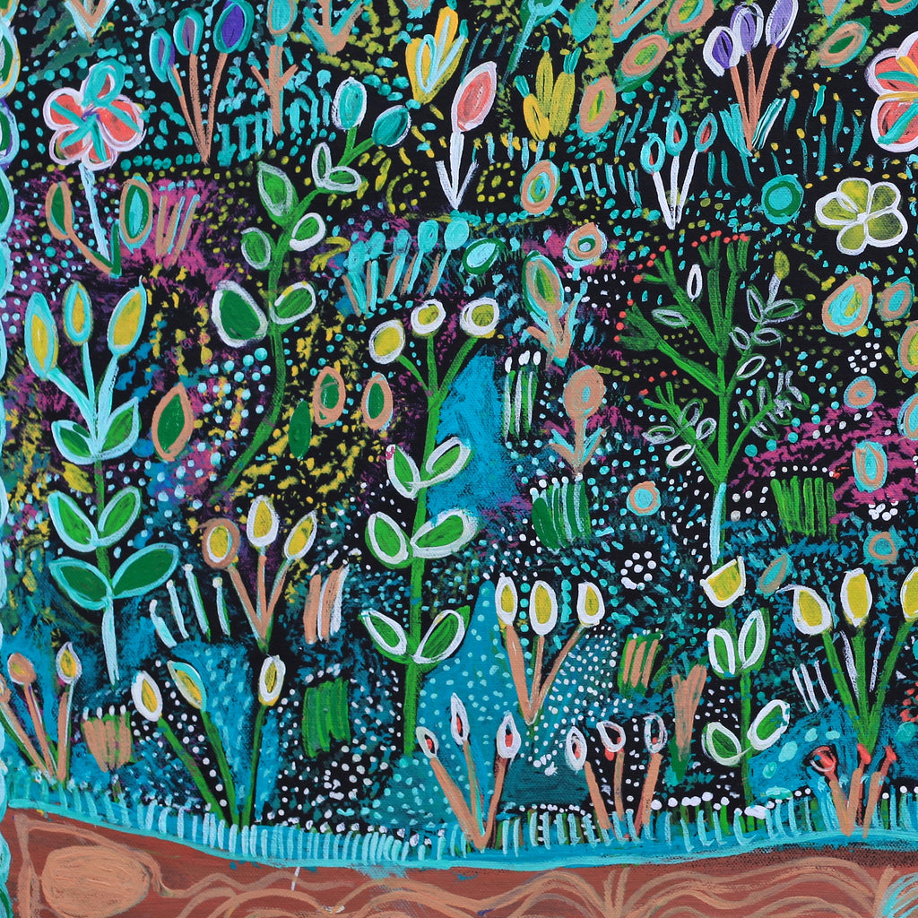 Aboriginal Artwork by Gwenneth Blitner, Billabong Flowers, 60x45cm