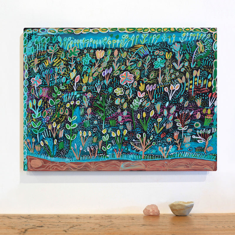 Aboriginal Artwork by Gwenneth Blitner, Billabong Flowers, 60x45cm