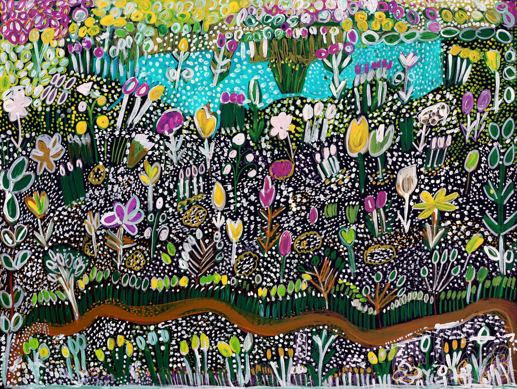 Aboriginal Artwork by Gwenneth Blitner, Walarni Billabong, 60x45cm - ART ARK®