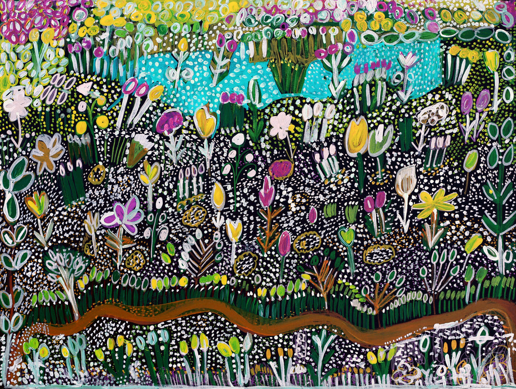 Aboriginal Artwork by Gwenneth Blitner, Walarni Billabong, 60x45cm