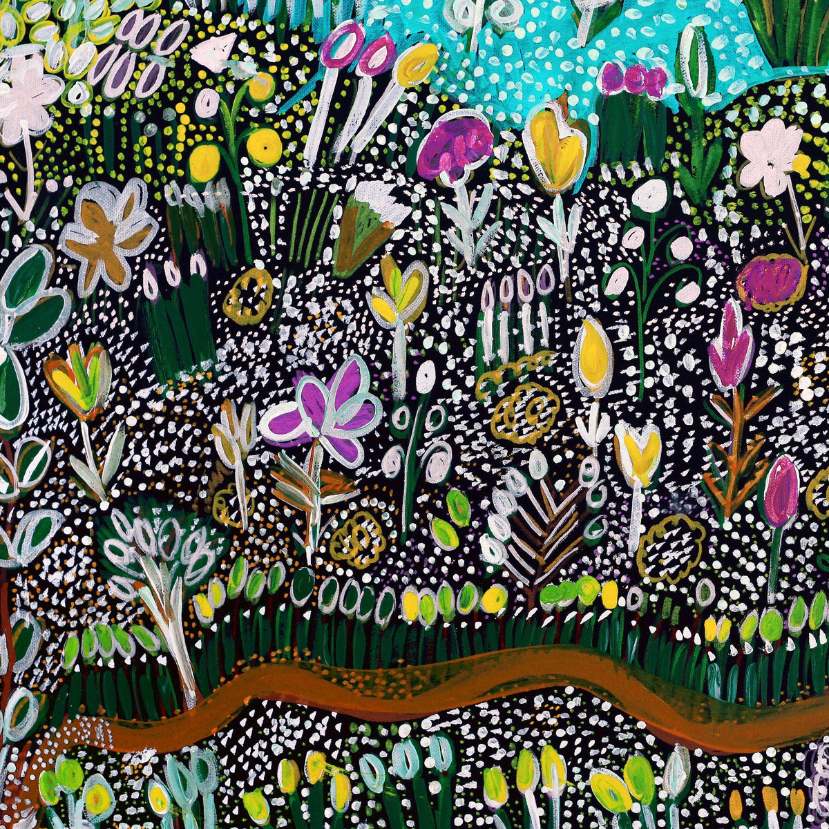 Aboriginal Artwork by Gwenneth Blitner, Walarni Billabong, 60x45cm