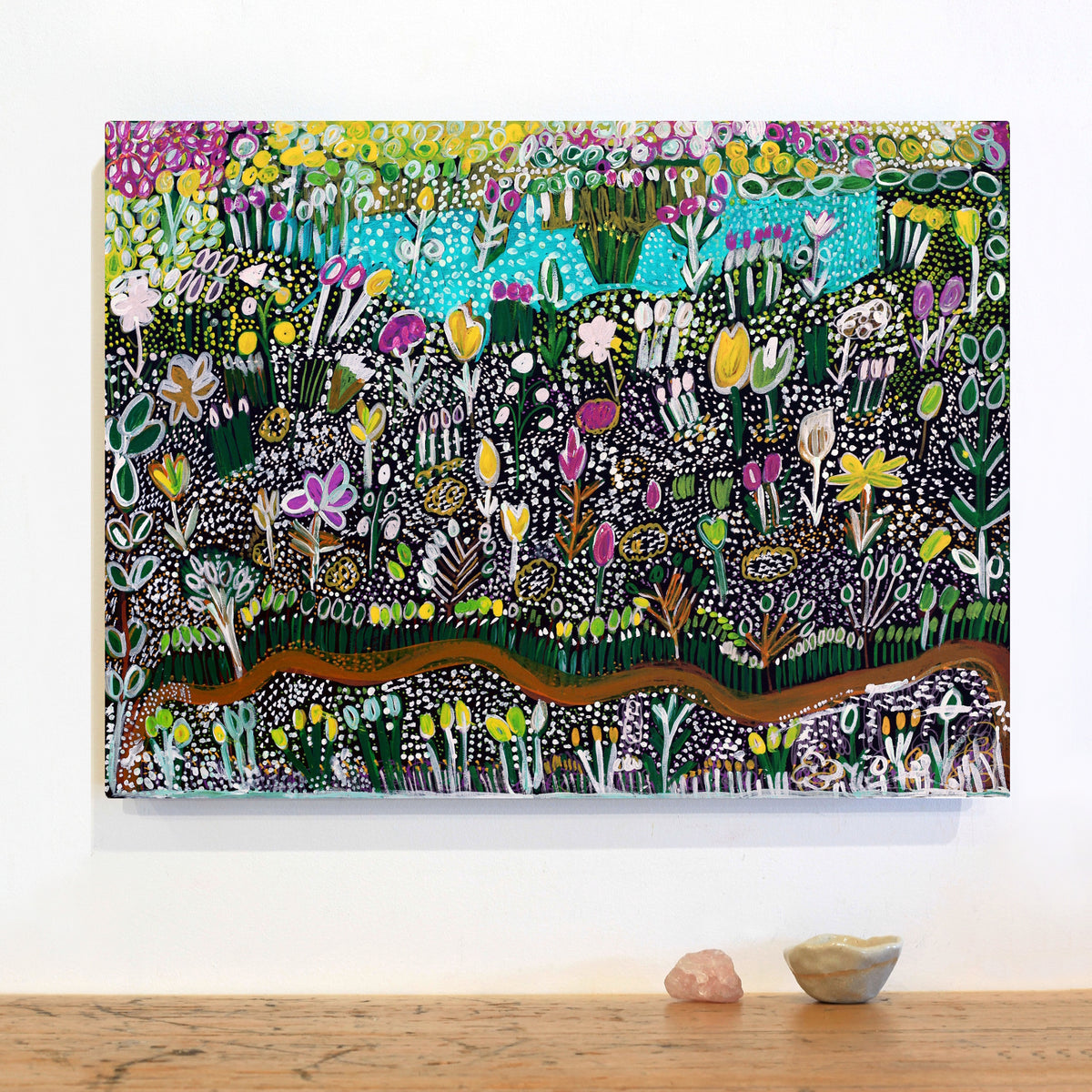 Aboriginal Artwork by Gwenneth Blitner, Walarni Billabong, 60x45cm