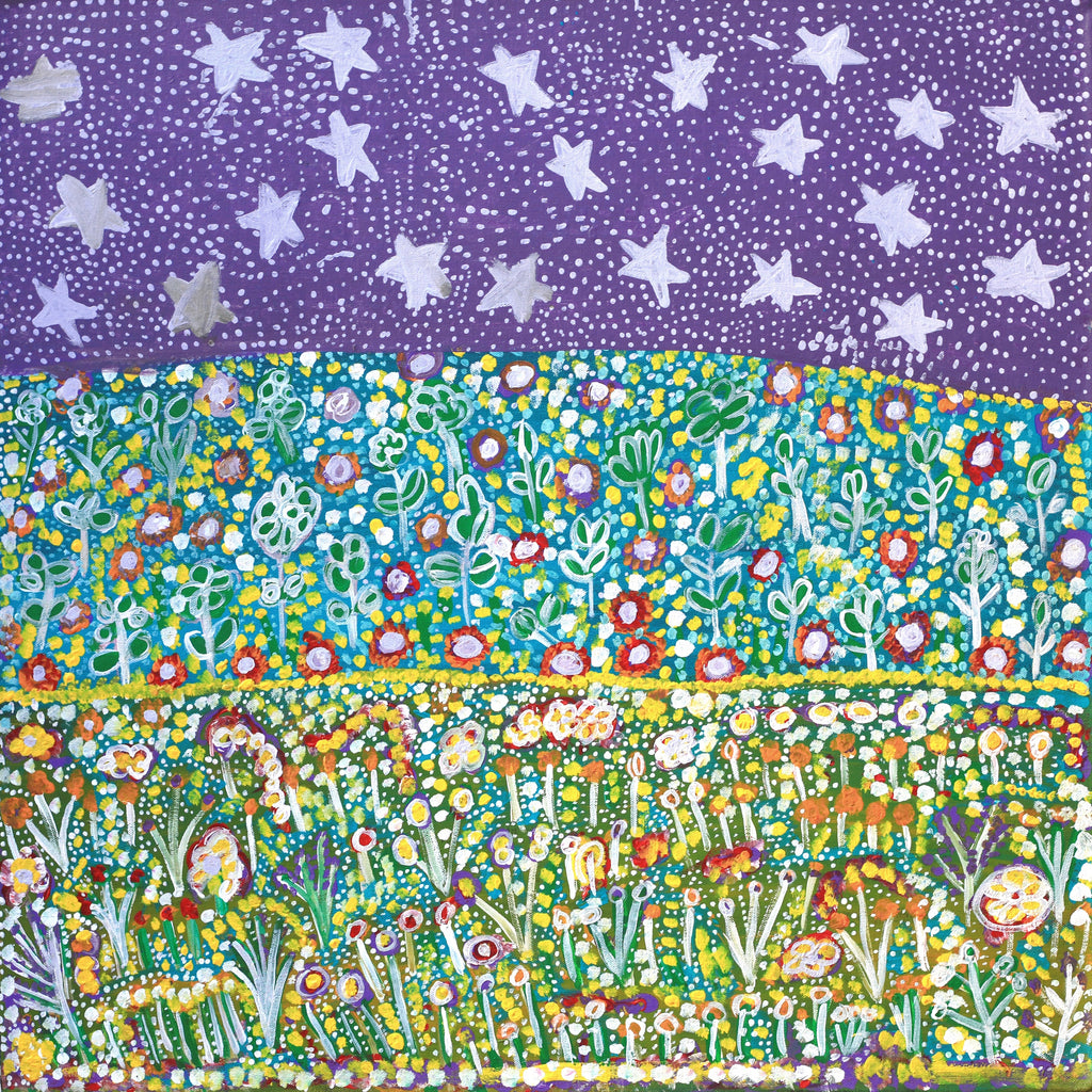 Aboriginal Artwork by Gwenneth Blitner, Nighttime Bullock hole, 60x60cm