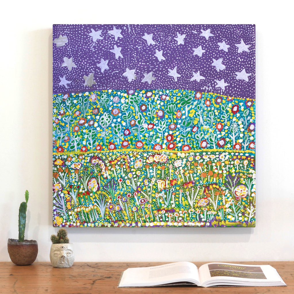 Aboriginal Artwork by Gwenneth Blitner, Nighttime Bullock hole, 60x60cm