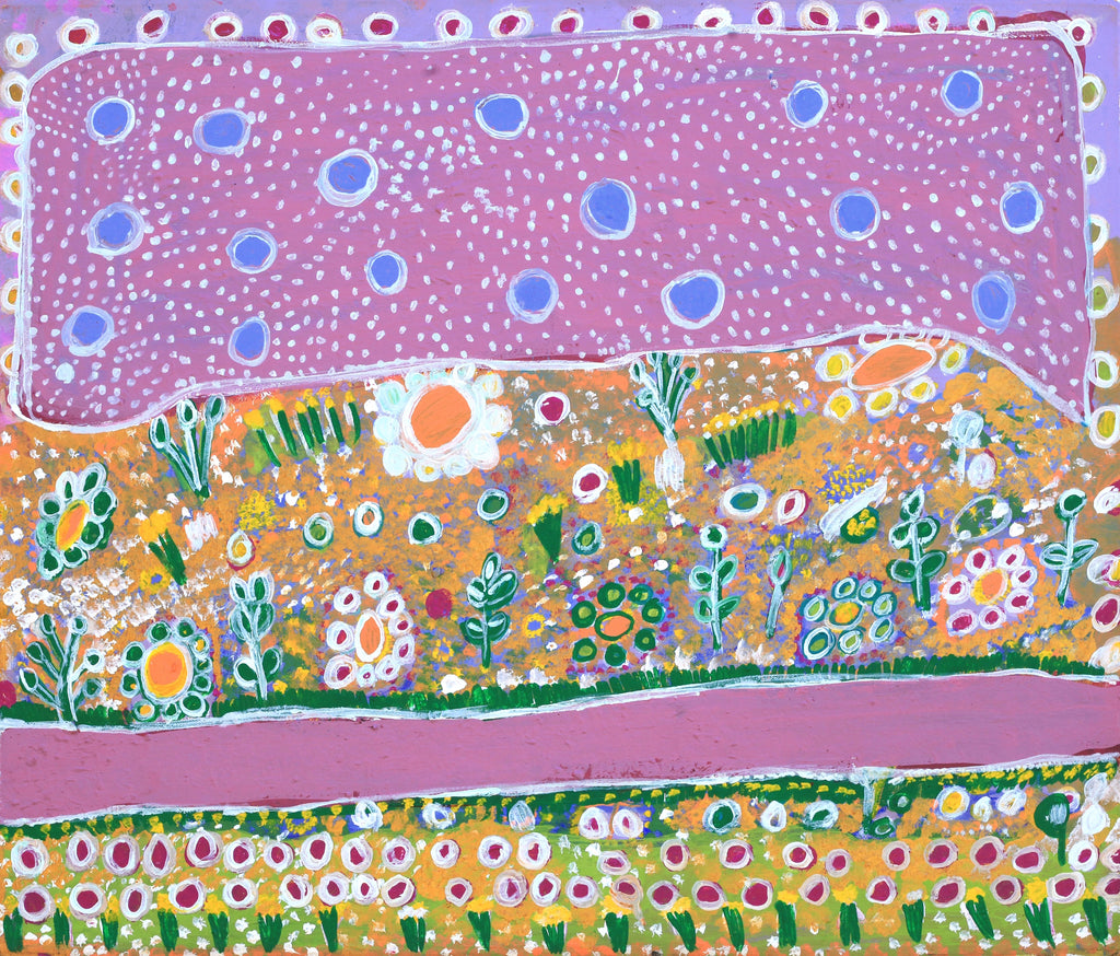 Aboriginal Artwork by Gwenneth Blitner, Ngukurr Cemetery, 63x54cm