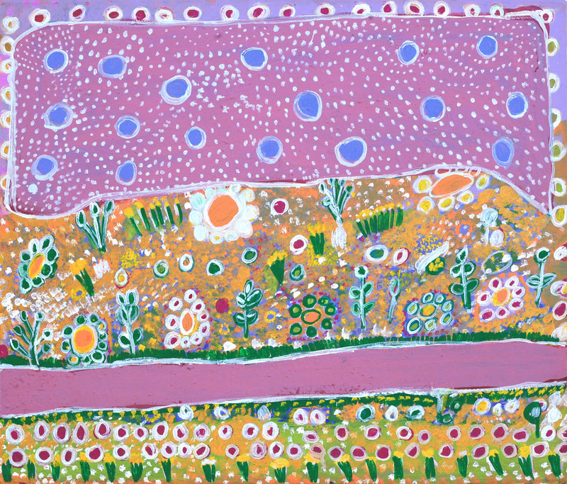 Aboriginal Artwork by Gwenneth Blitner, Ngukurr Cemetery, 63x54cm