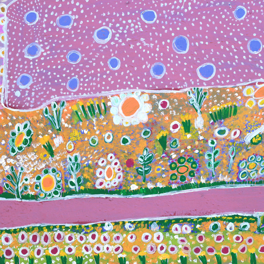 Aboriginal Artwork by Gwenneth Blitner, Ngukurr Cemetery, 63x54cm