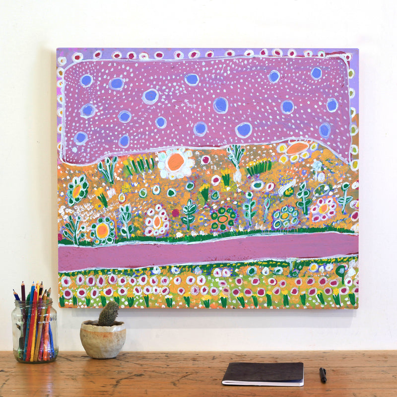 Aboriginal Artwork by Gwenneth Blitner, Ngukurr Cemetery, 63x54cm