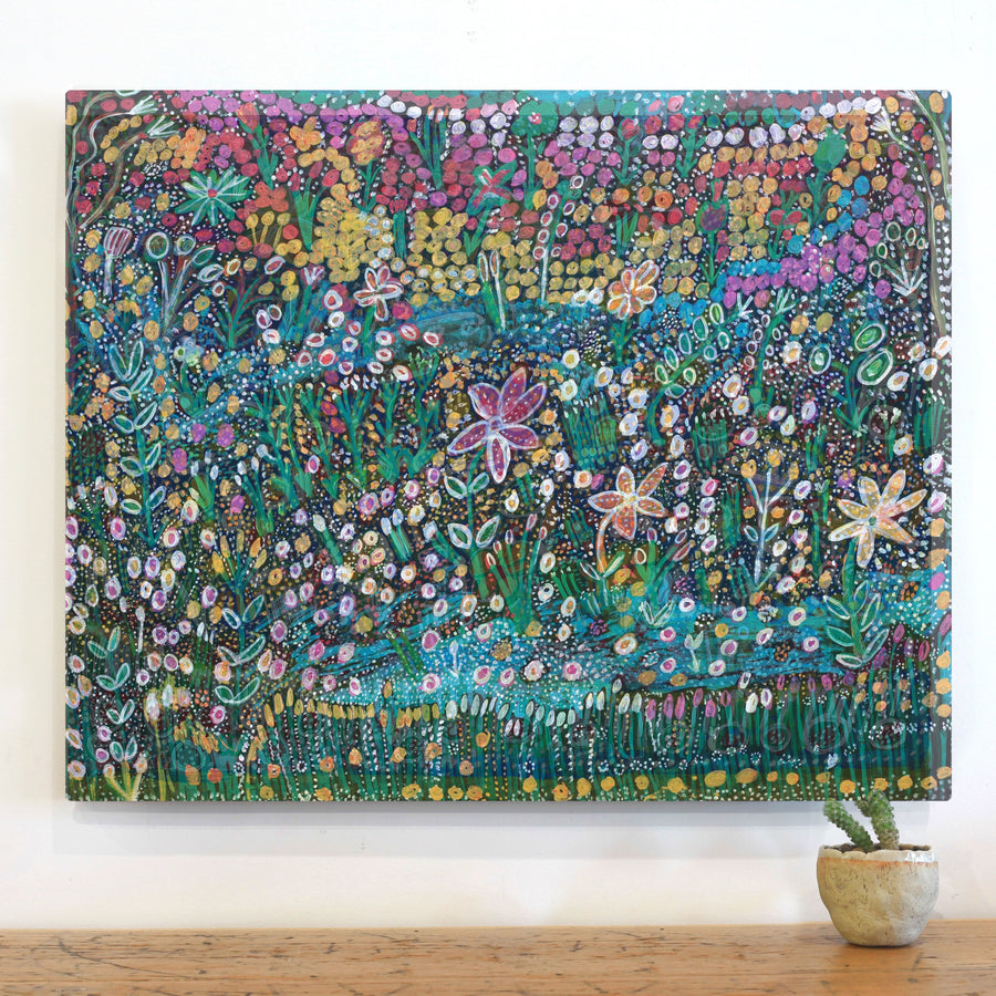 Aboriginal Artwork by Gwenneth Blitner, Long Billabong Flowers, 75x60cm