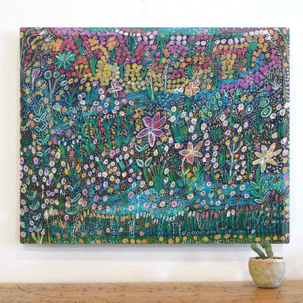 Aboriginal Artwork by Gwenneth Blitner, Long Billabong Flowers, 75x60cm