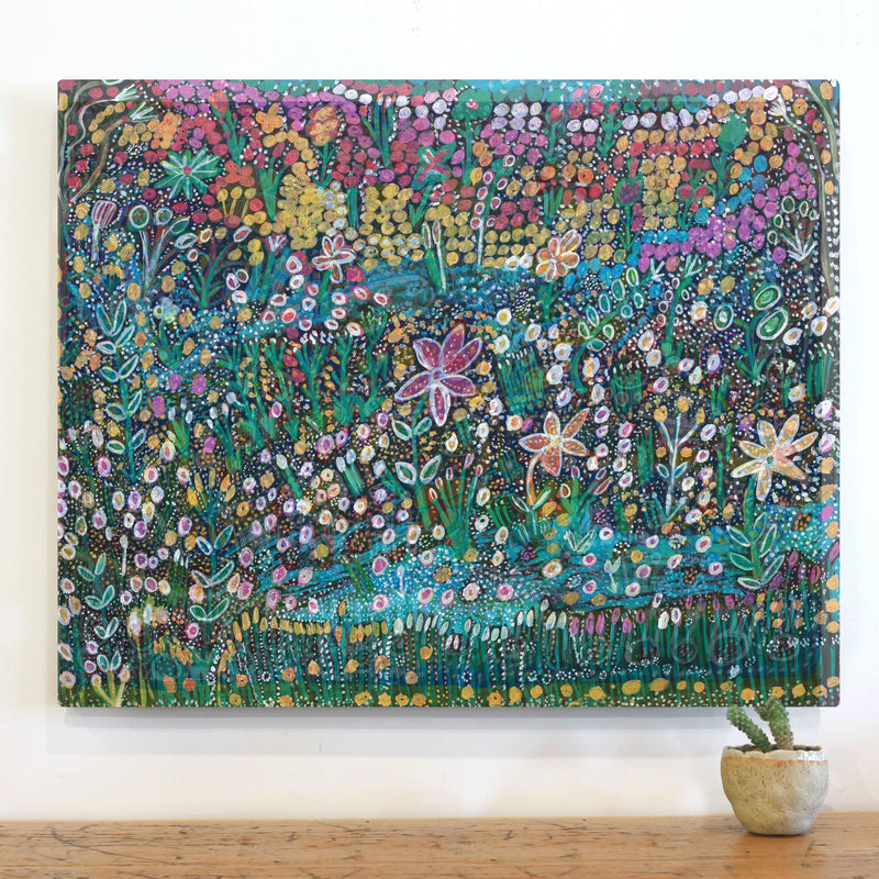 Aboriginal Artwork by Gwenneth Blitner, Long Billabong Flowers, 75x60cm