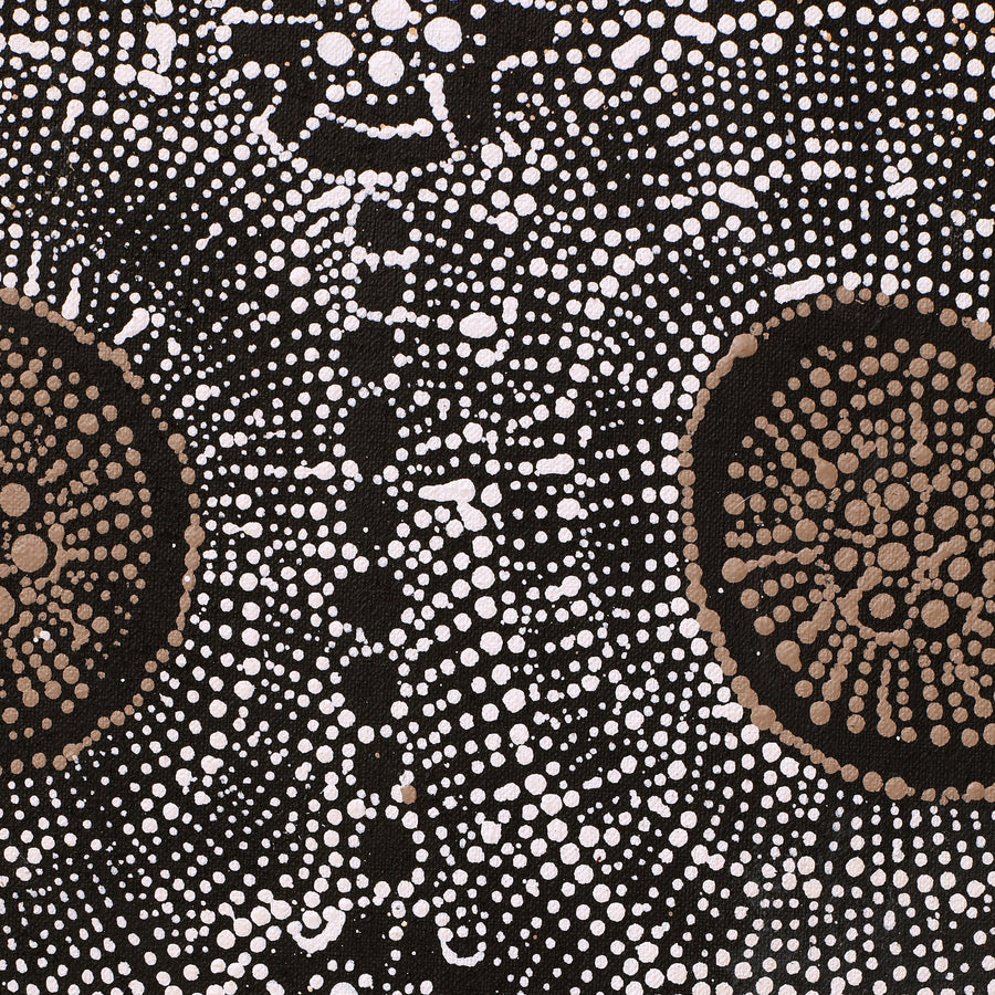 Aboriginal Artwork by Hilda Nakamarra Rogers, Lukarrara Jukurrpa (Desert Fringe-rush Seed Dreaming), 122x30cm