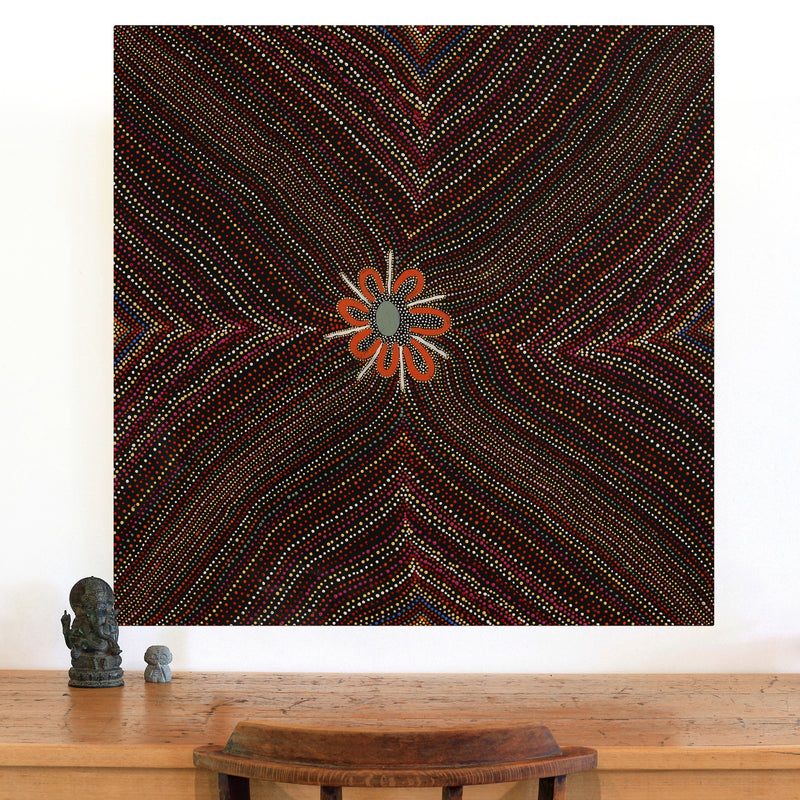 Aboriginal Artwork by Heather Watson, Murray Bore, 91x91cm