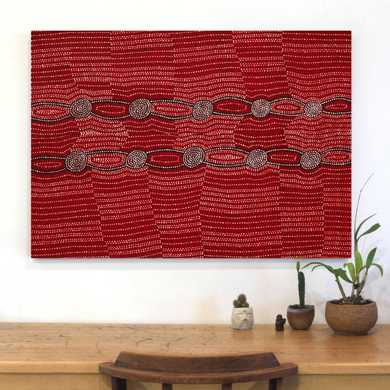 Aboriginal Artwork by Helen Nungarrayi Reed, Mina Mina Dreaming - Ngalyipi, 107x76cm