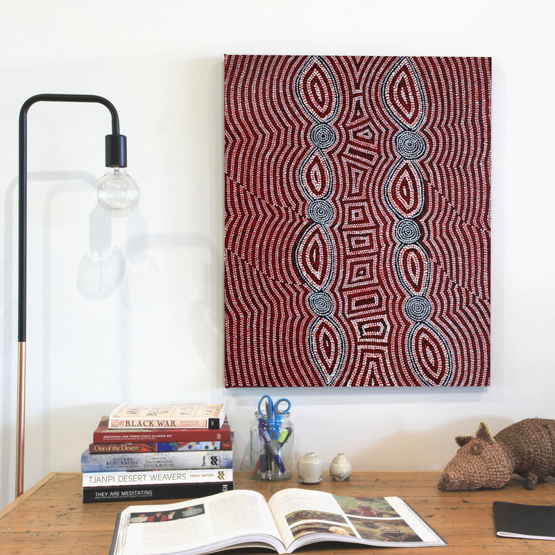 Aboriginal Artwork by Helen Nungarrayi Reed, Mina Mina Jukurrpa (Mina Mina Dreaming) - Ngalyipi, 76x61cm