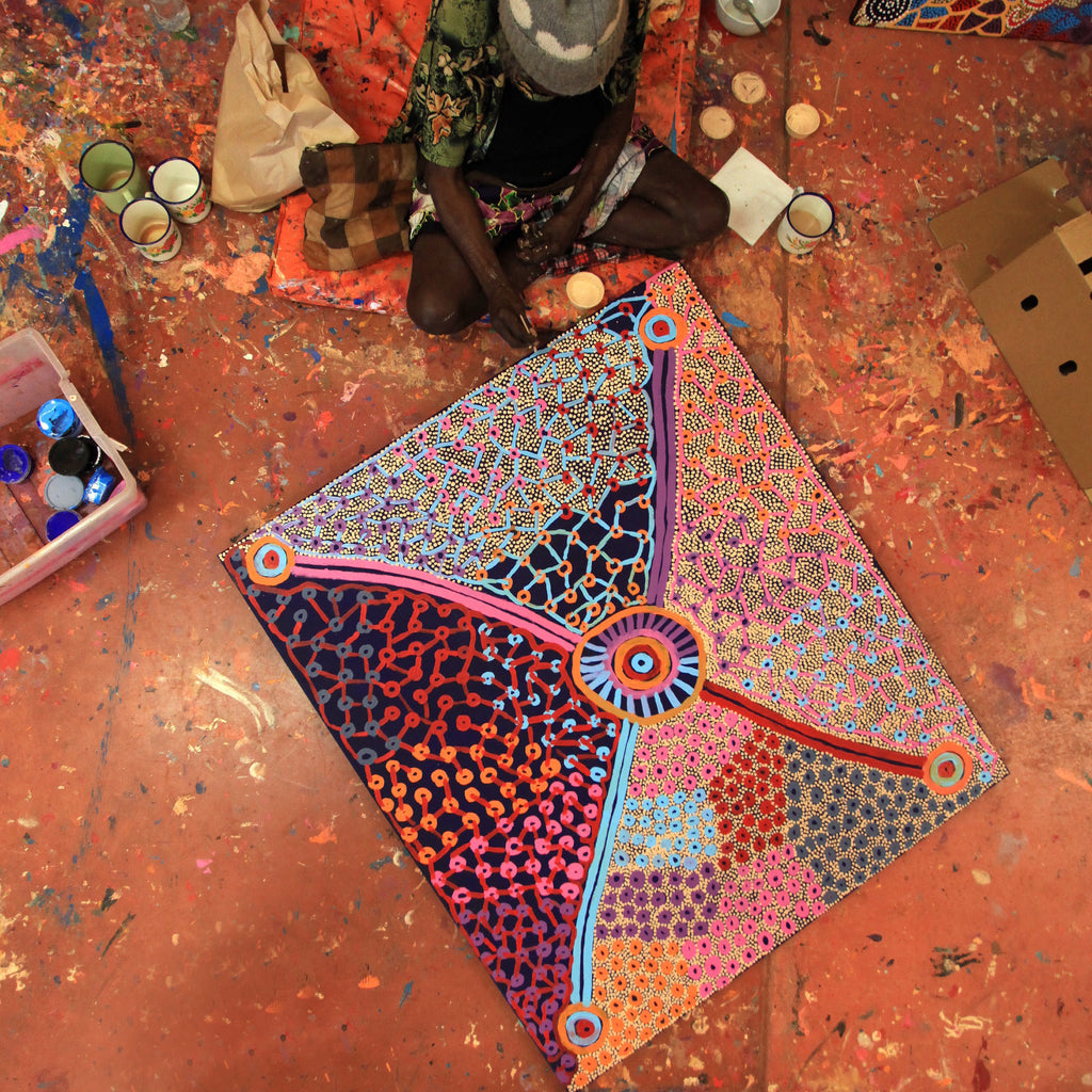 Aboriginal Artwork by Helen Nampijinpa Robertson, Ngapa Jukurrpa - Puyurru, 122x107cm