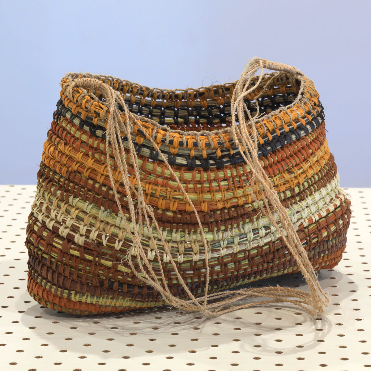 Aboriginal Artwork by Helen Guyula Gopurrma, Gapuwiyak - Woven Bag/Basket (24x15x14cm)