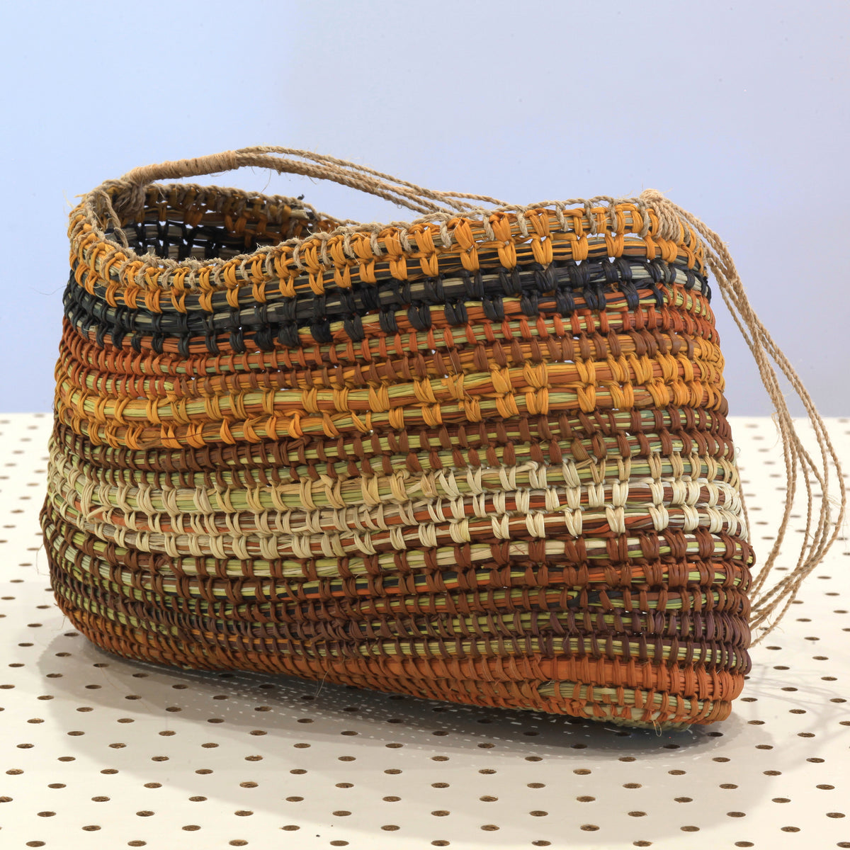 Aboriginal Artwork by Helen Guyula Gopurrma, Gapuwiyak - Woven Bag/Basket (24x15x14cm)